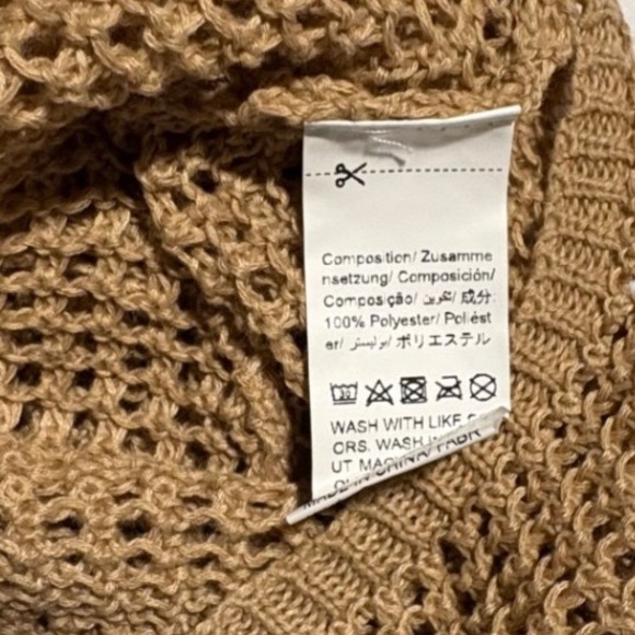 Crochet Cutout Mini Dress Beige Knit Ring Detail Long Sleeve Beach Vacation S - Picture 5 of 8